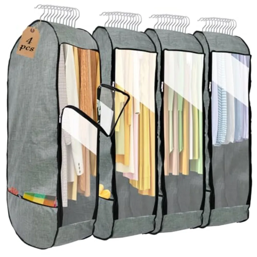 

4PCS Garment Bags for Hanging Clothes Large Breathable Garment Bag for Closet Storage with 10"Gusseted Clear Clothing Storage G
