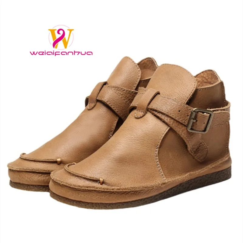 

Women's Boots - 2026 New Design Top-grain Cowhide Women's Ankle Boots - Flat Bottom - Retro and Simple Style Cowboy