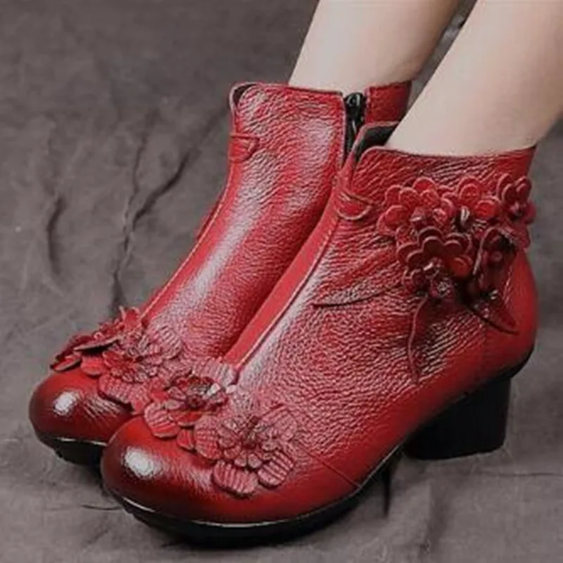 أحذية نسائية أحذية من الجلد الطبيعي موضة فاخرة للخريف والشتاء أحذية بسحاب غير قابلة للانزلاق من الجلد الطبيعي للنساء داخل الأحذية القطيفة