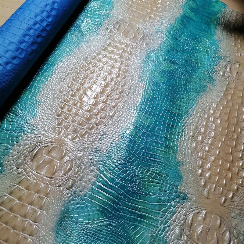 1.3mm Two-Color Crocodile Skull Pattern Cowhide.Top-Grain Leather.Genuine Leather Fabric.DIY For Styling Bag.Full Sheet Cutting