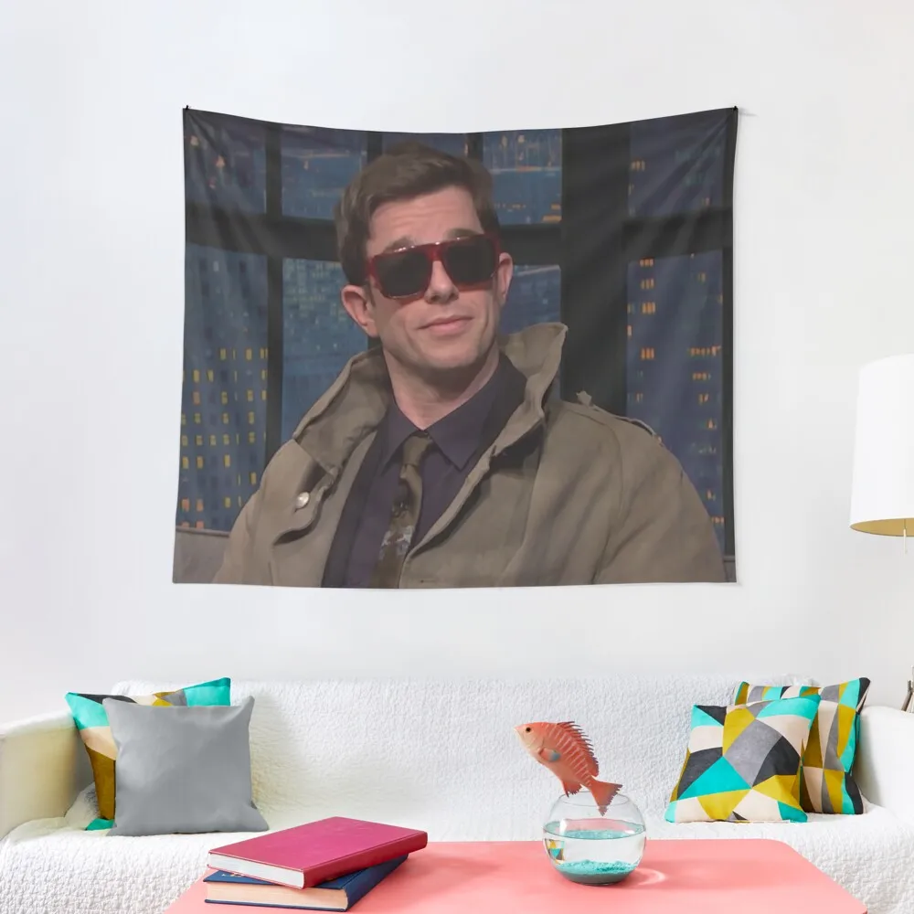 

John Mulaney in coat on seth myers Tapestry Wall Sticker Tapestry