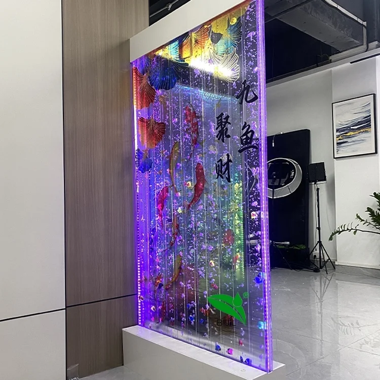 Customization.Restaurant Hotel Decoration Led Color Changing Acrylic Water Bubble Wall Water Curtain Feature with Pattern