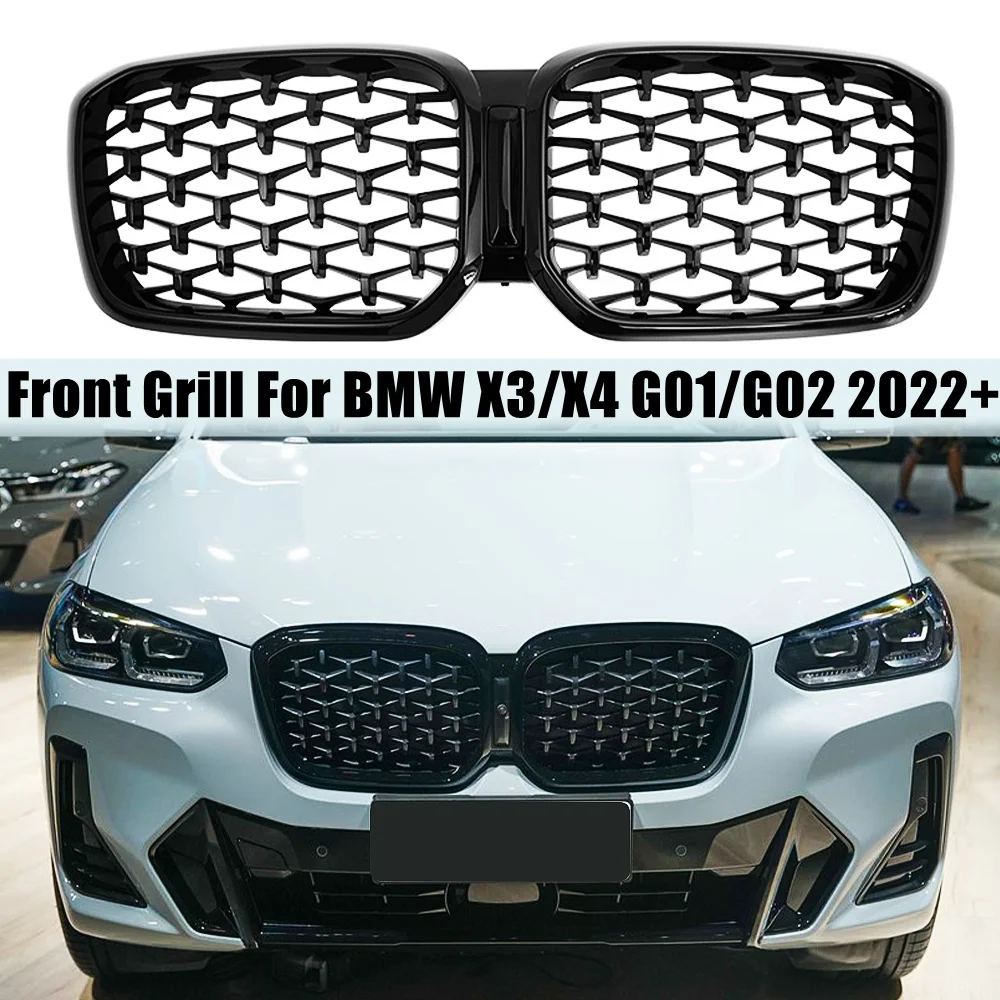 

Front Kidney Bumper Grills Diamond Meteor Style Grille For BMW X3 X4 G01 G02 2022+ Racing Grill Replacement Parts Car Styling