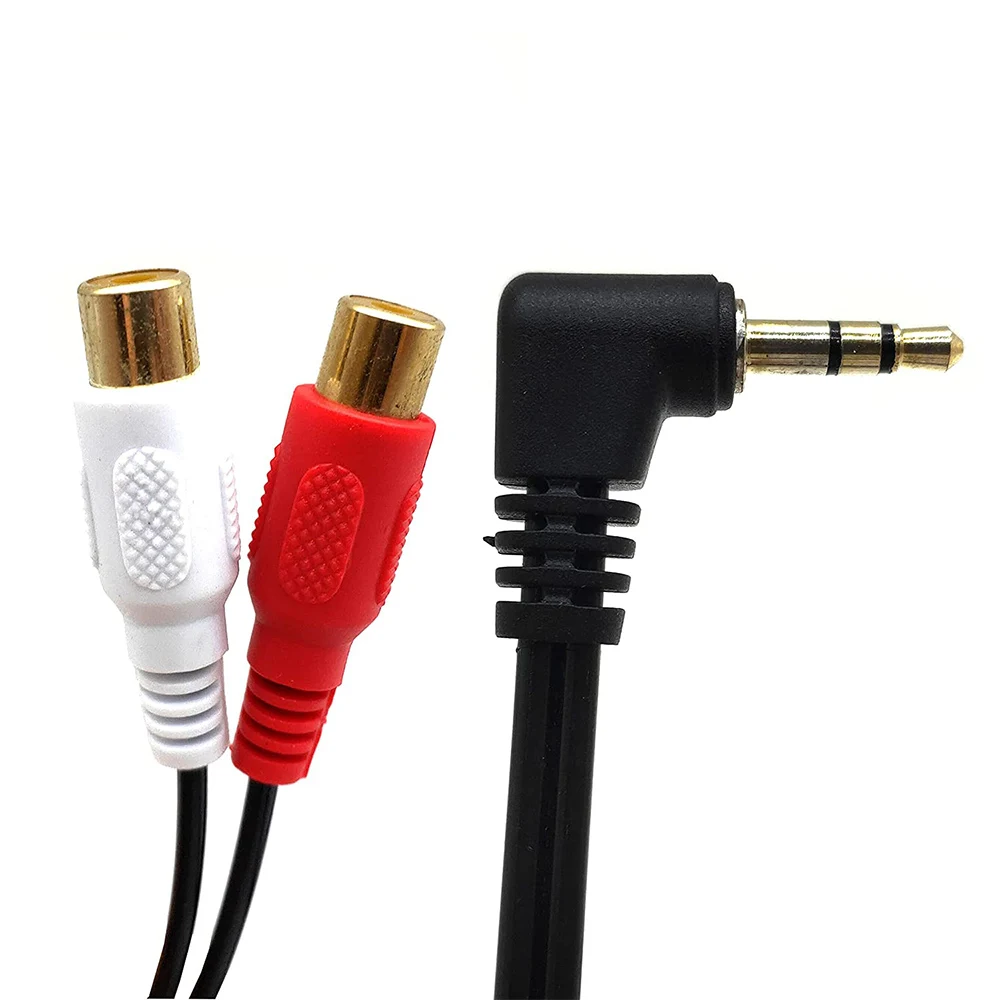 1pc ouro dc 90 graus ângulo reto 3.5mm 1/8 "trs macho estéreo para 2 duplo rca fêmea áudio enrolado espiral adaptador cabo de mola 80cm
