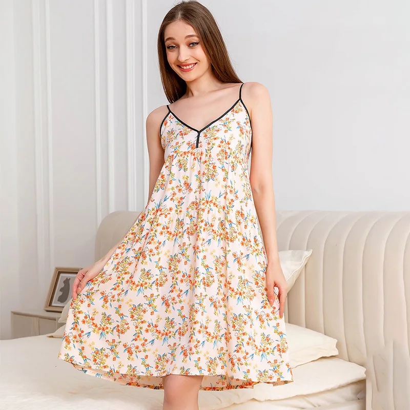 

Sexy Camisole Floral Print Woman Summer Nightgowns Nightdress Night Dresses Lounge Lady Women Pijama Sleepwear Pajama Nightwear