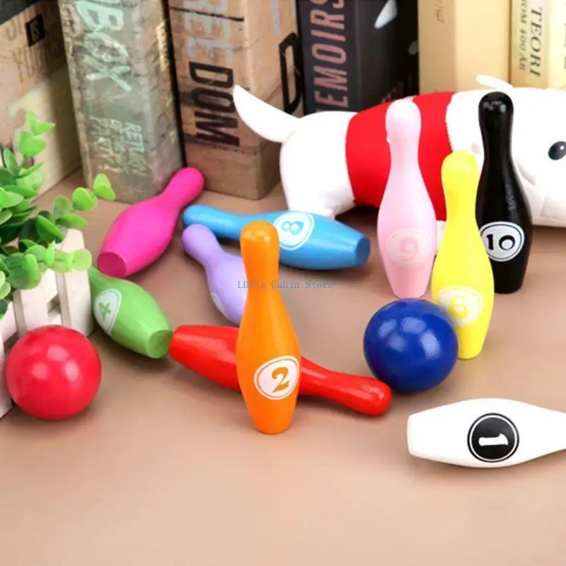 

XXFC 12x Wooden Color Lawn Bowling Set Indoors and Outdoors Sports Toy 10 Pins 2 Ball
