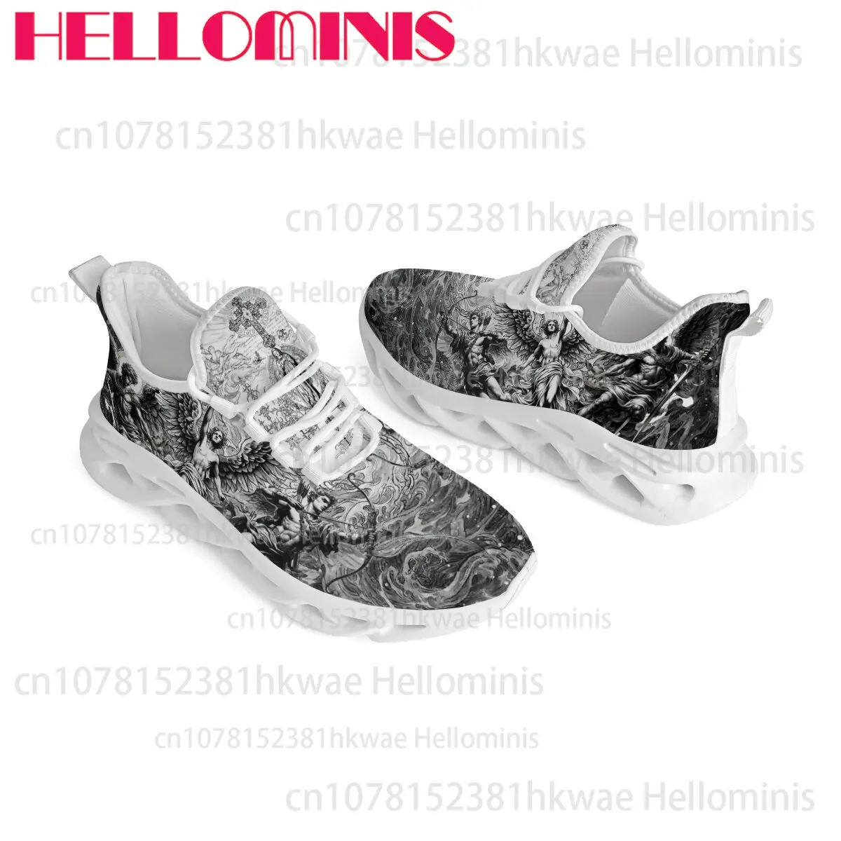 Men Unisex Gothic Retro Graphic Print Sneakers Cushion Sole Lightweight Walking Running Trainers Street Fashion Casual Footwear