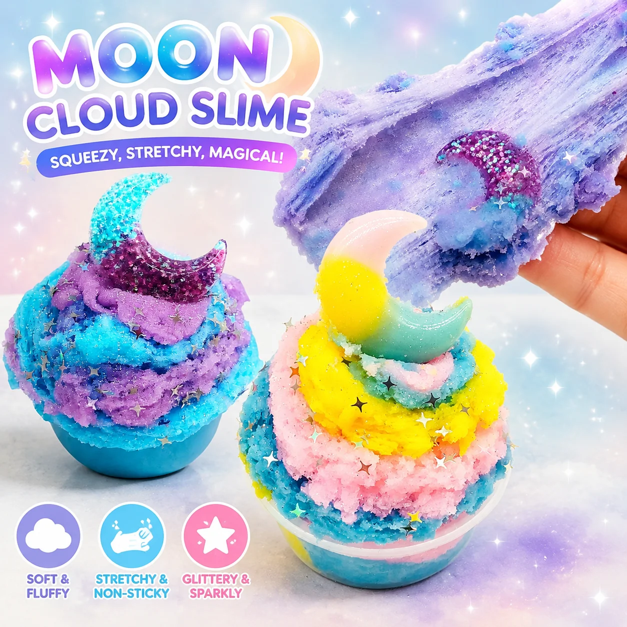 1 Set 60ml Moon Snowflake Mud Diy Decompress Game Toys Slime Kit Cotton Butter Mud Fluffy Putty Non Sediment Colored Clay Toy