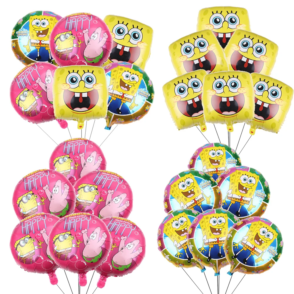 Spongebobed 6Pcs Bloon Sets Party Supplies Children's Birthday Party Decoration Round 18inch Foil Globos Baby Shower DIY Gifts