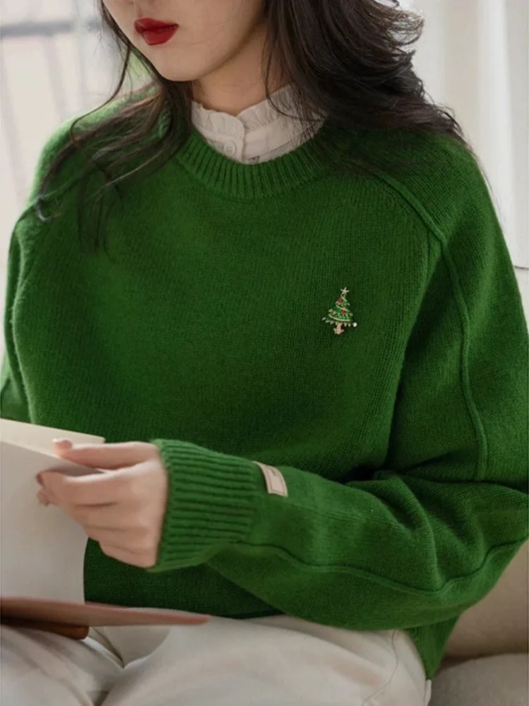 

Cisas een Свободный крой Long Sve круглый вязаный свитер женский осенне-зимний ленивый топ корейский Sle для поездок на работу