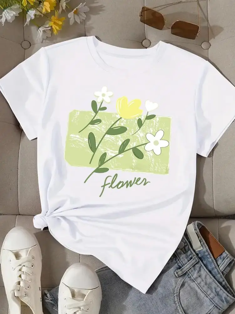 Camisetas estilo flor de acuarela para mujer, ropa informal Popular con estampado de T, ropa de manga corta con cuello redondo, camisetas gráficas de moda