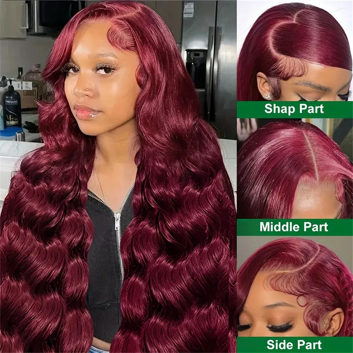 34-calowe peruki z kręconymi włosami typu Body Wave 100% peruki z ludzkich włosów Ladies 99J Red Burgundy 13x4 13x6 Transparent Lace Front Human Hair Wig