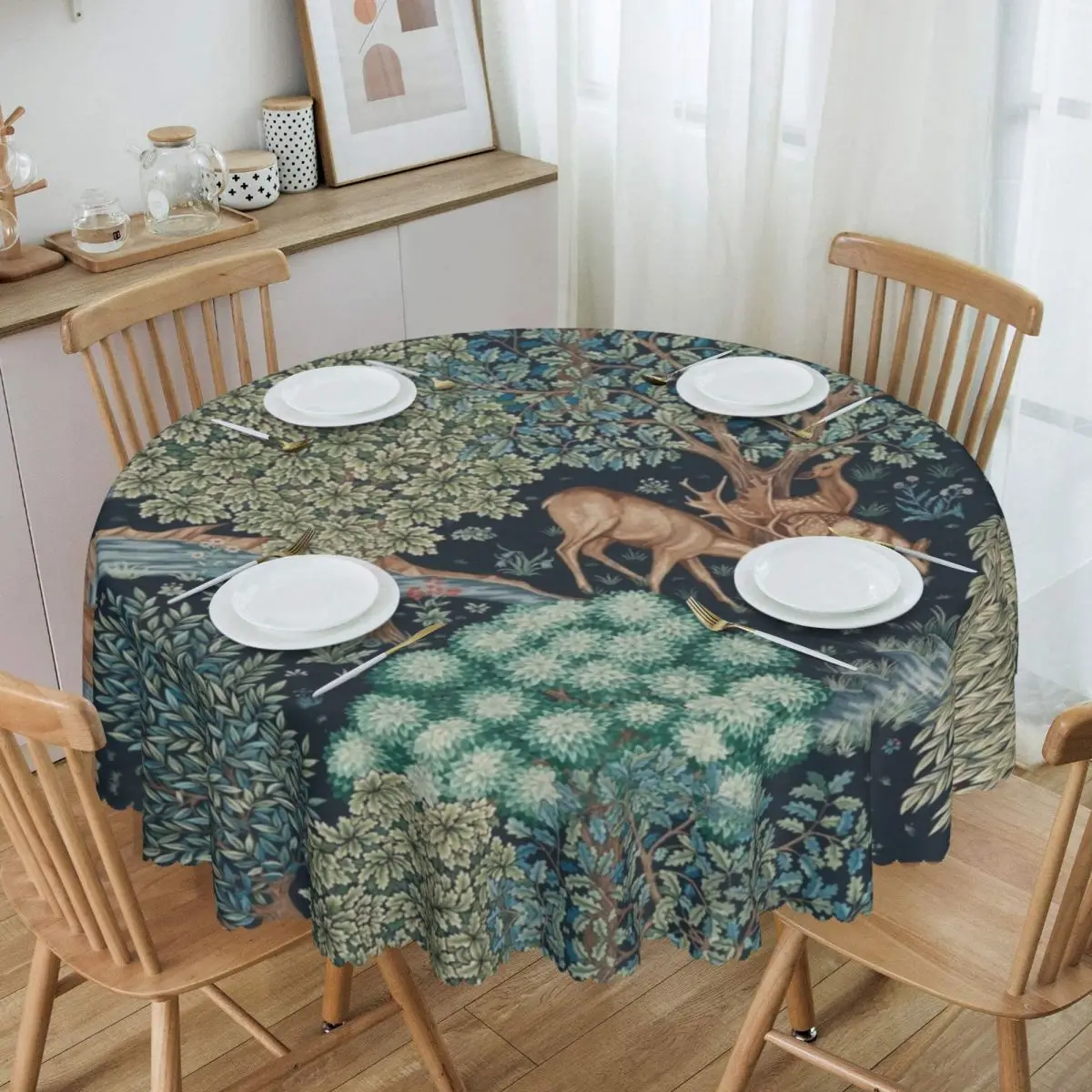 Personalized Round William Morris Deer Table Cloth Waterproof Tablecloth 60 inches Table Cover for Kitchen Dinning