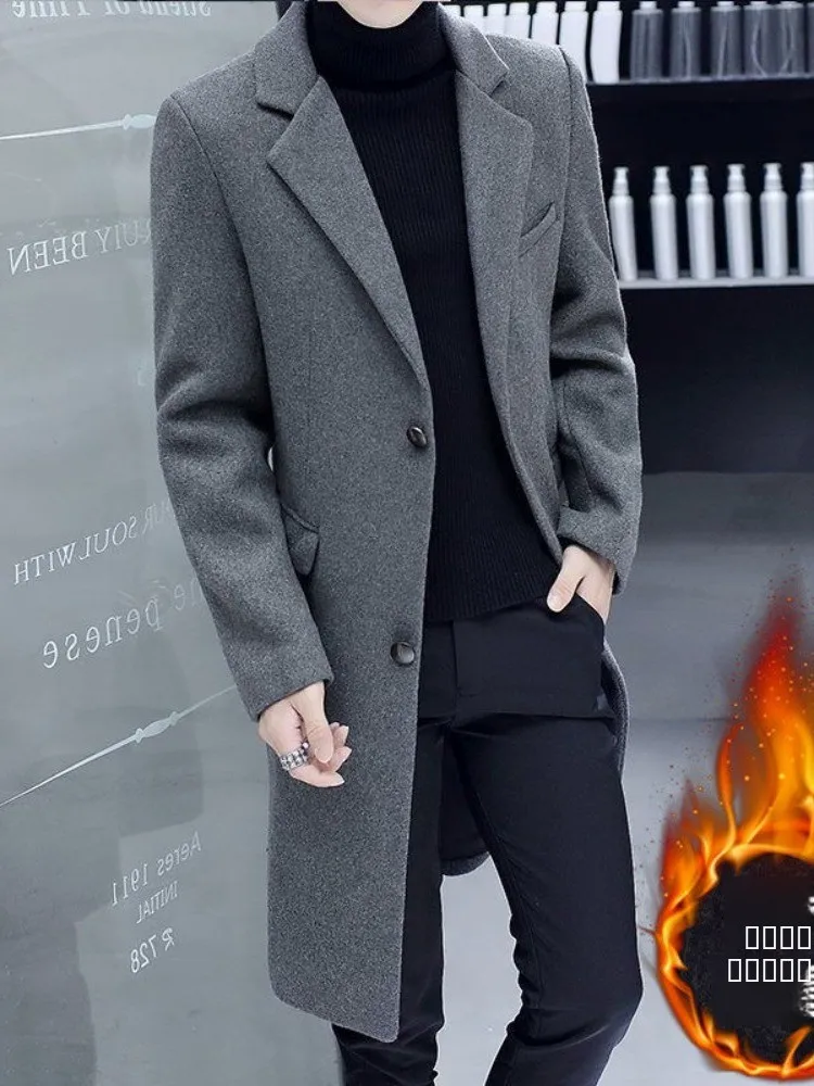 

Мужское осенне-зимнее утепленное шерстяное пальто свободного кроя в корейском стиле для молодежи и студентов, модная верхняя одежда, куртка-пальто