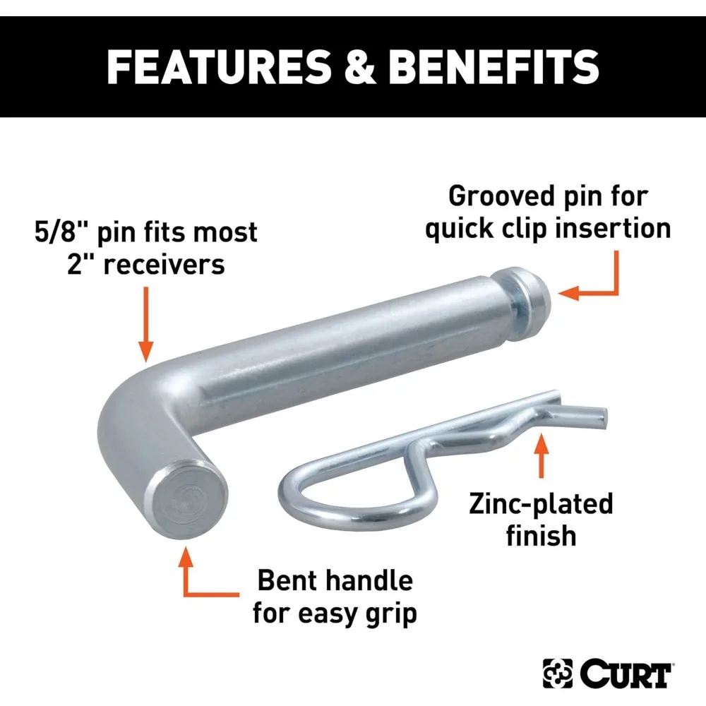 Pasador y clip de enganche de remolque de 5/8 de pulgada con cabezal ranurado, se adapta al receptor de 2 pulgadas para un remolque seguro