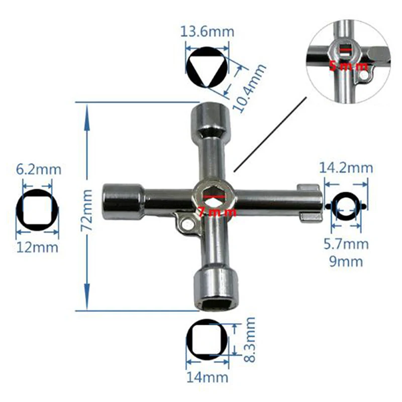 .4 Way Utility Key for Electric Water Gas Meter Box Cupboard Cabinet Opening Key.