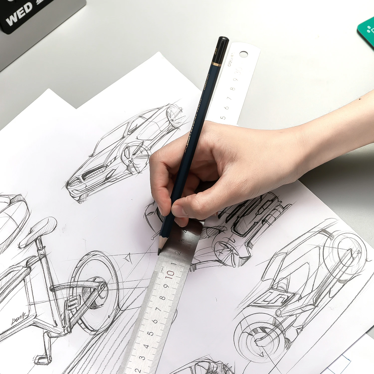 Deli 30cm Stainless Steel Straight Ruler Mapping Tool Silver Metal Ruler Drawing Measuring Tool for School Office Supplies