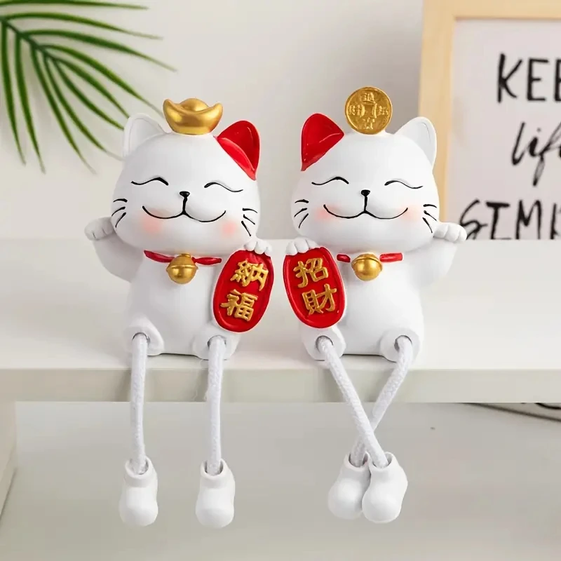 2Pc： Creative Cute Wealth Attraction Cat Hanging Doll Ornamentalist Home Living Room Office Desktop Decoration Decoration