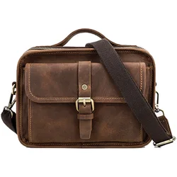 Bolso de mensajero de cuero genuino para hombre, maletín de hombro cruzado, bolso de mano para iPAD, carpeta para negocios, trabajo y oficina