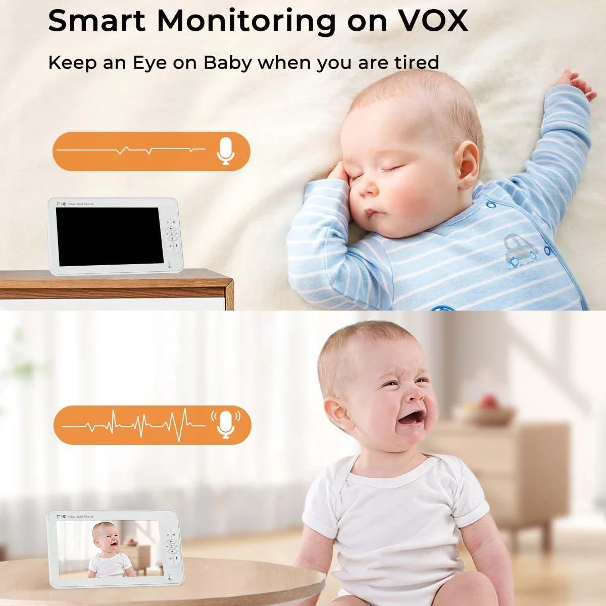 HD PTZ 카메라 및 오디오 포함 분할 스크린 베이비 모니터, 1080P HD 베이비 폰 카메라, 4 배 줌, 비디오 보모 없음, 와이파이, 핵 방지, 7 인치