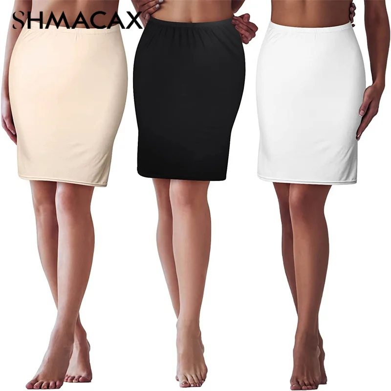 Satin Underskirt Half Slips Dress For Women Summer Thin Ice Silk High Waist Elastic Anti-Penetrating Underskirt Lining Petticoat