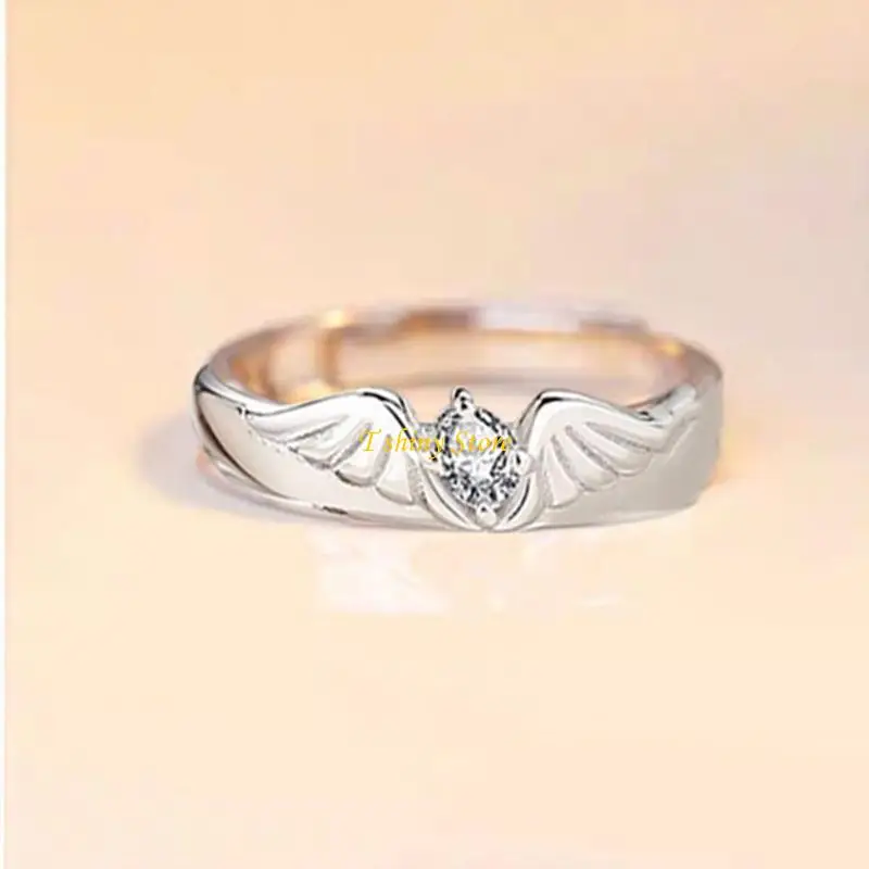 N58F 2 Pcs Angel and Devil Wing Couple Rings Adjustable Ring Commemorative Gift for Valentines Day Girlfriend Boyfriend