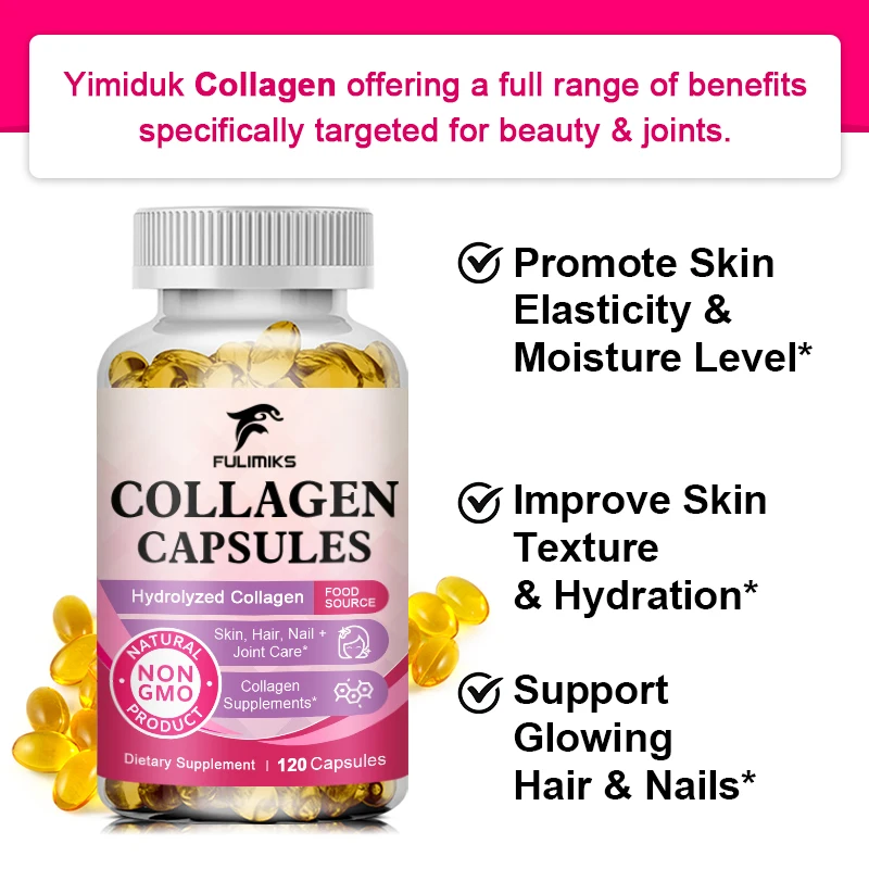 Collagen Supplement Capsules - Containing Vitamins, Skin Nutrition Supplement,  100% Natural Complex Collagen Peptides