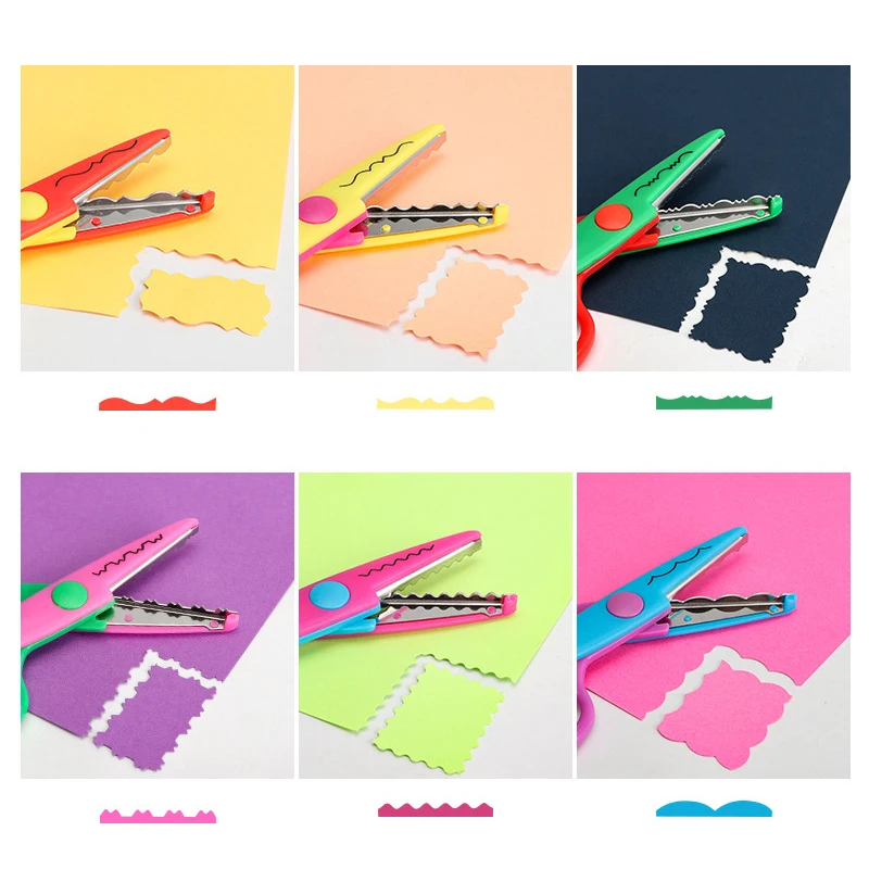 48Pcs 6 Styles Simple Lace Scissors Wavy Pattern Small Round Head Children's Special Student Art Tool Stationery Scissor