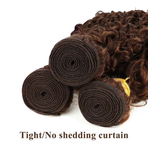 Imagen 2 del producto 4 # Extensiones de cabello humano ondulado profundo, cabello indio crudo tejido, 1/3/4 Uds., mechones de extensiones de cabello humano, tejido de cabello rizado marrón Chocolate