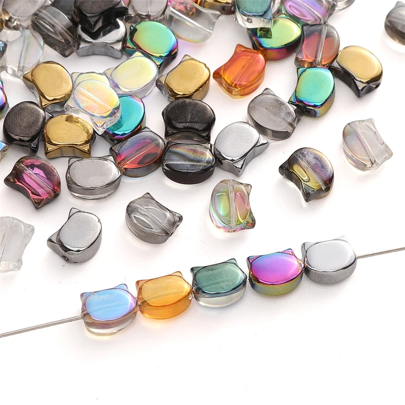 10pcs 10x8mm Colorful Glass Beads Cat\'s Head Loose Beads for Bracelets Necklace Ring Jewelry Making DIY Craft Accessory