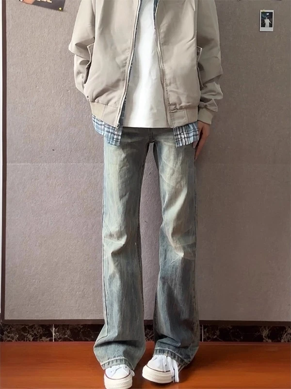 

Джинсы прямого кроя для мужчин и женщин, слегка расклешенные, из денима, в американском стиле, износостойкие, прямые брюки-трубы