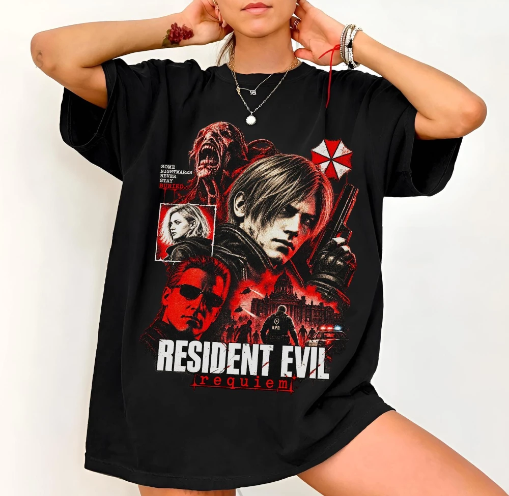 Resident Evil Requiem T-shirt, Leon Kennedy T-shirt, RE9， Horror Game T-shirt, Grace Ashcroft T-shirt Streetwear Printed T-shirt