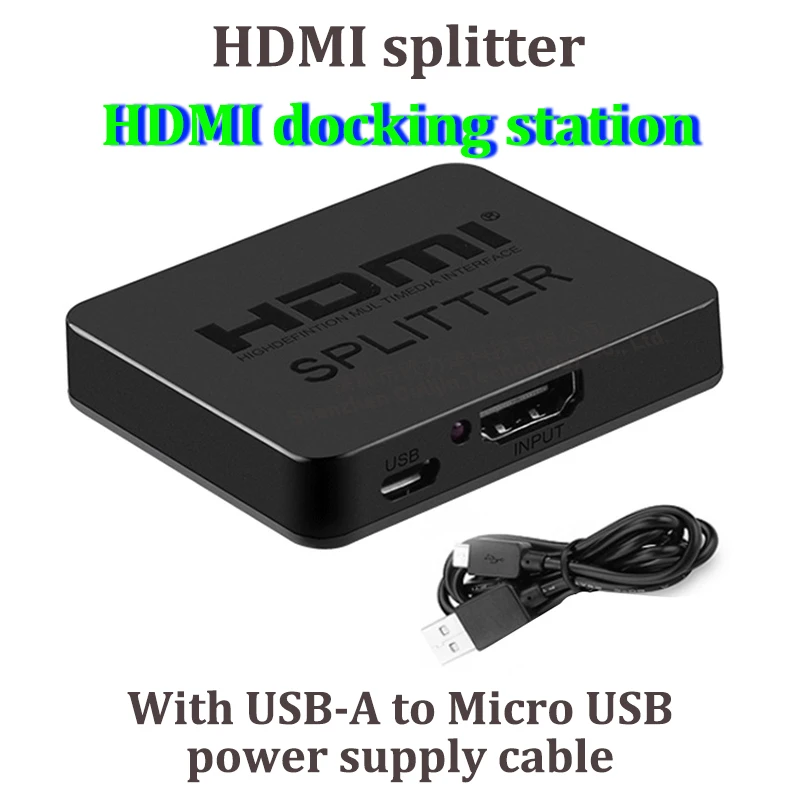 Stasiun Dok HDMI dengan Layar Terpisah HDMI Satu Masuk dan Keluar Layar 4K 30HZ dengan Catu Daya USB Mikro untuk Laptop, TV, Konsol Game, Kotak Pintar