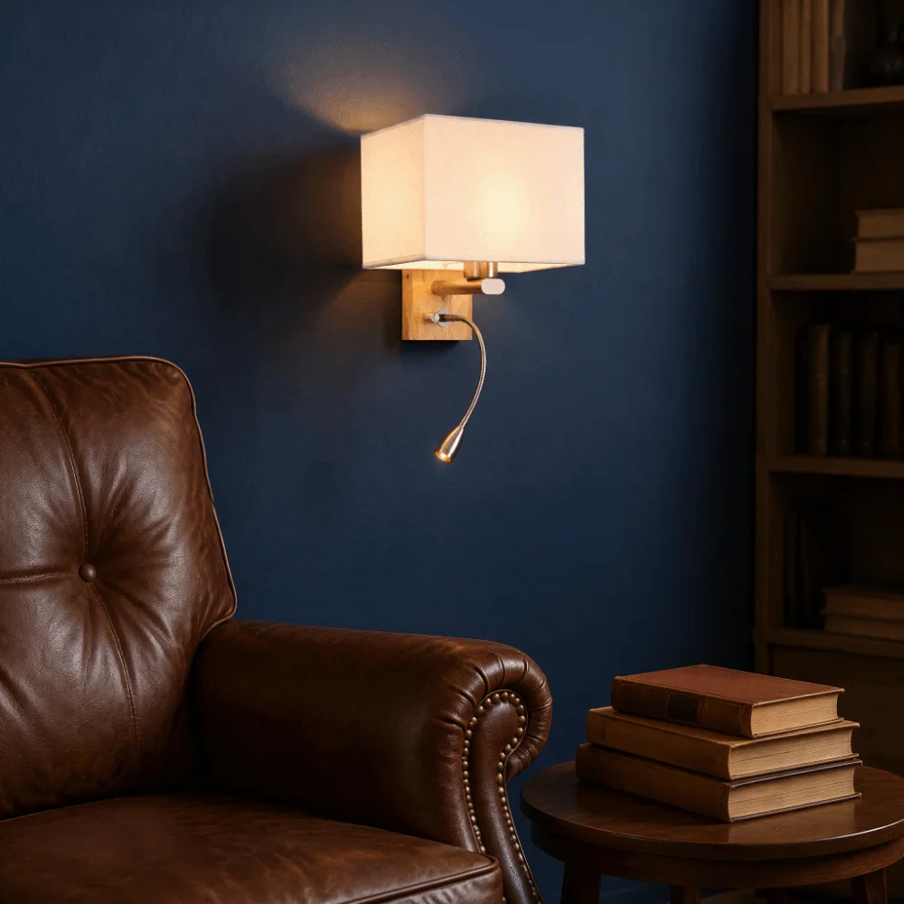 85-265V Wall Sconce Light with Rotary Switch Fabric Shade Wall Lantern Fixture Swing Arm Adjustable E26/E27 Compatible