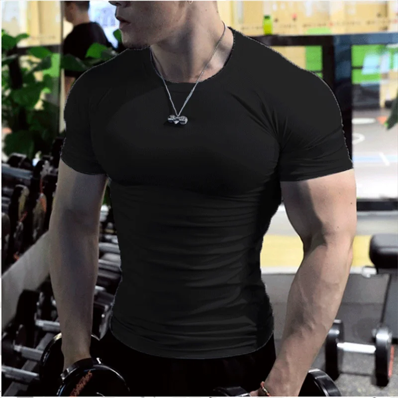 Letnia koszulka kompresyjna na siłownię męska koszulka do kulturystyki koszulka fitness z krótkim rękawem do biegania koszulki piłkarskie top sportowy męskie ubrania piłkarskie