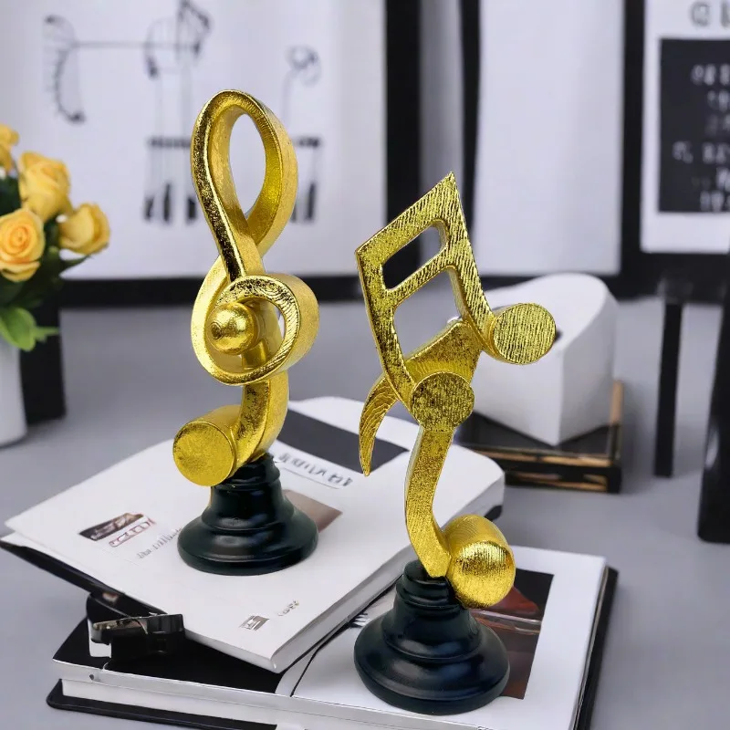 2 Pcs Golden Resin Music Note Figurines Modern Decorative Statues For Home Living Room Wine Cabinet Tv Stand Office Desktop Good