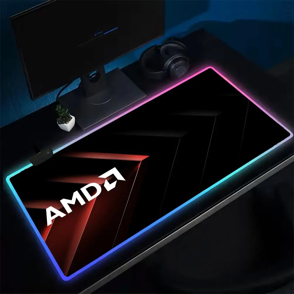 Alfombrilla de ratón 12A-AMD YES, alfombrilla de ratón para juegos de Anime, alfombrillas de mesa LED, alfombrilla de ratón XXL de goma retroiluminada, alfombrillas de escritorio RGB