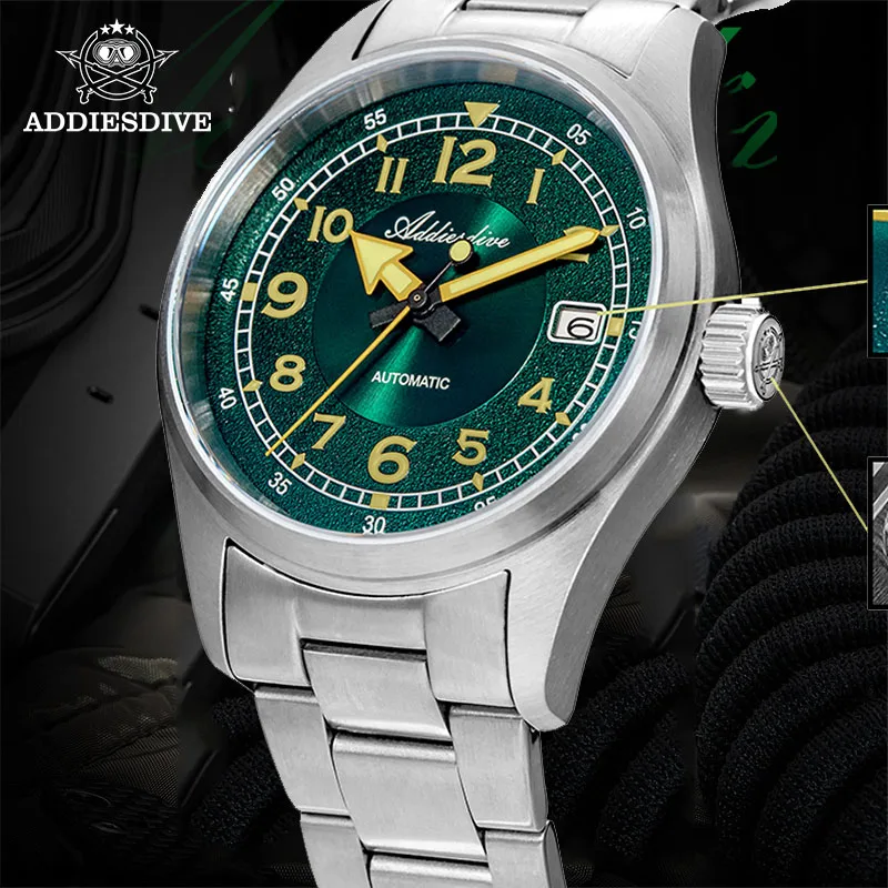 

ADDIESDIVE 39mm Men Sport Watch Fashion NH35 Man Dress Automatic Mechanical Watches Sapphire 20Bar Diving Luminous WristWatches