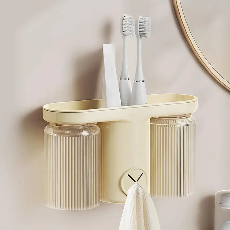 

Wall Mounted Toothbrush Holder With double Cups Multi-functional Electric Toothbrush Holders Bathroom Accessories