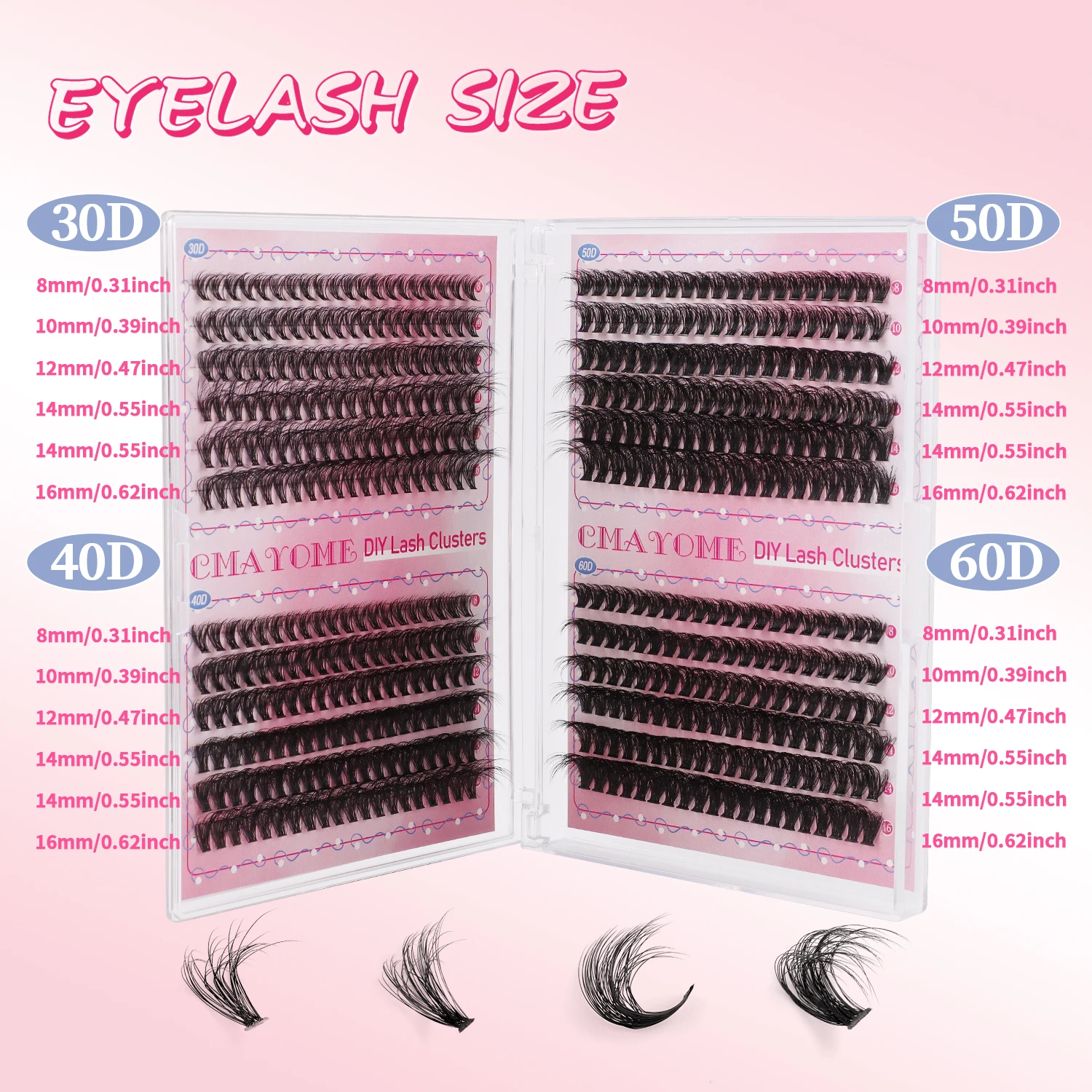 DIY Cluster Extension Lashes Kit 480 Bunches Individual Lashes Set Wispy Fluffy False Eyelashes with Glue and Tweezer Makeup