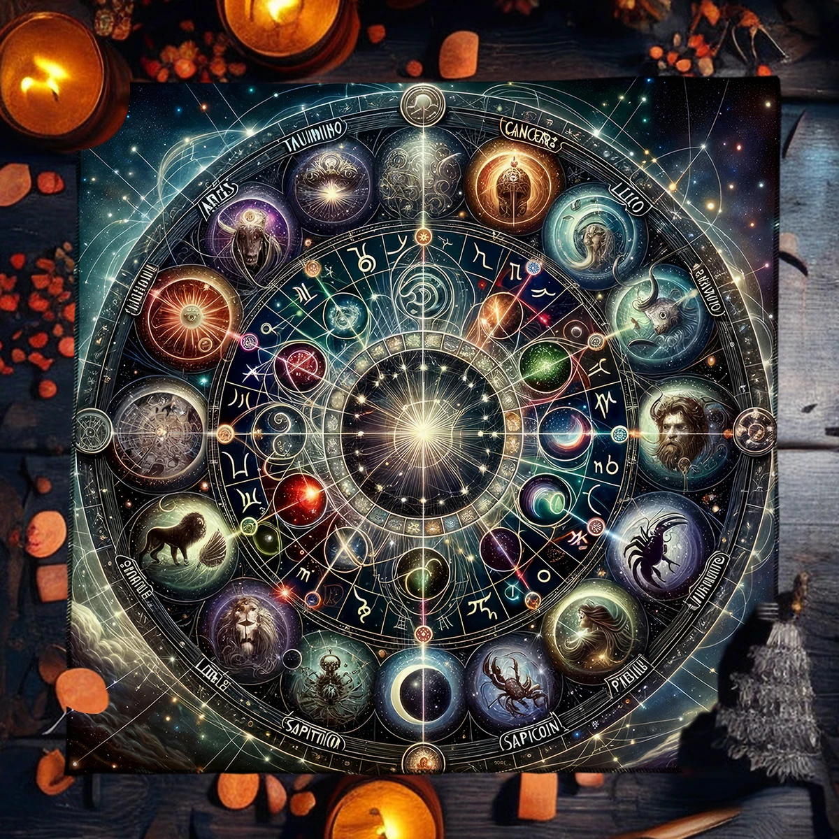 Mystical 12 Constellation Tarot Mat Witch Altar Cloth Celestial Galaxy Tarot Tablecloth Witchcraft Divination Cloth Oracle Pads