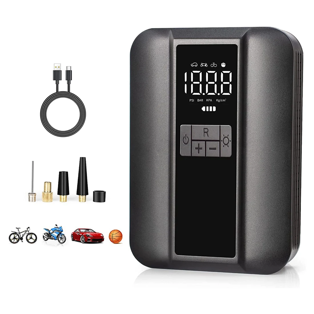 Tire Inflator Portable Air Compressor - Electric Tire Pump with Auto-Stop, Digital Pressure Gauge, LED