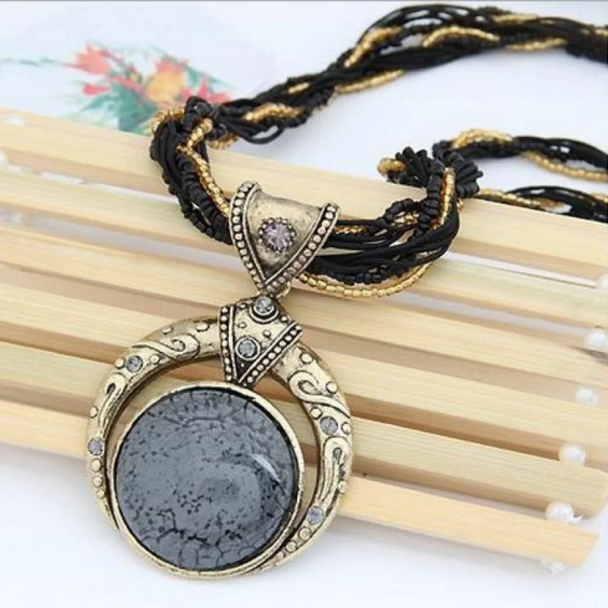 Vintage Necklace Jewelry Fashion Popular Retro Bohemia Style Multilayer Beads Chain Crystal Grain Pendant