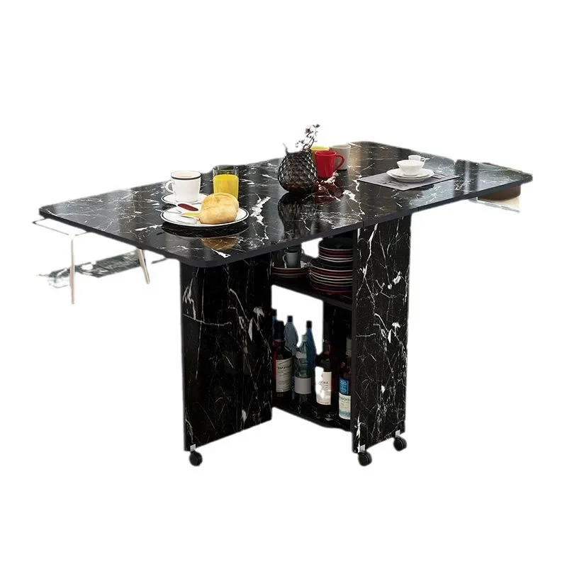 

Folding dining table household small apartment movable with wheels multi-functional eating table