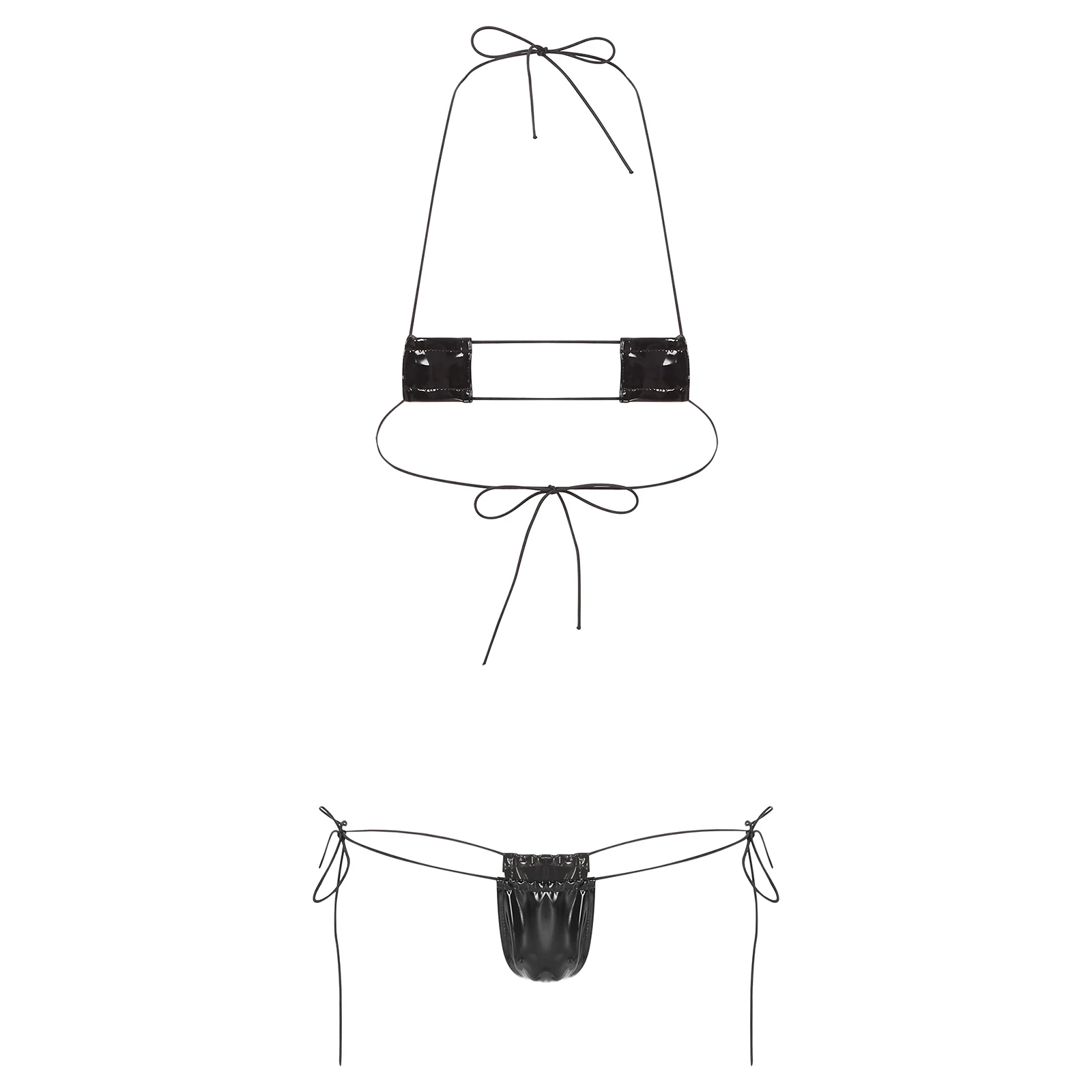 Womens Micro Bikini Halter Neck Triangle Bra with Mini Tie Side Panty 2 Piece Swimsuit Extreme Swimwear Lingerie Set Clubwear