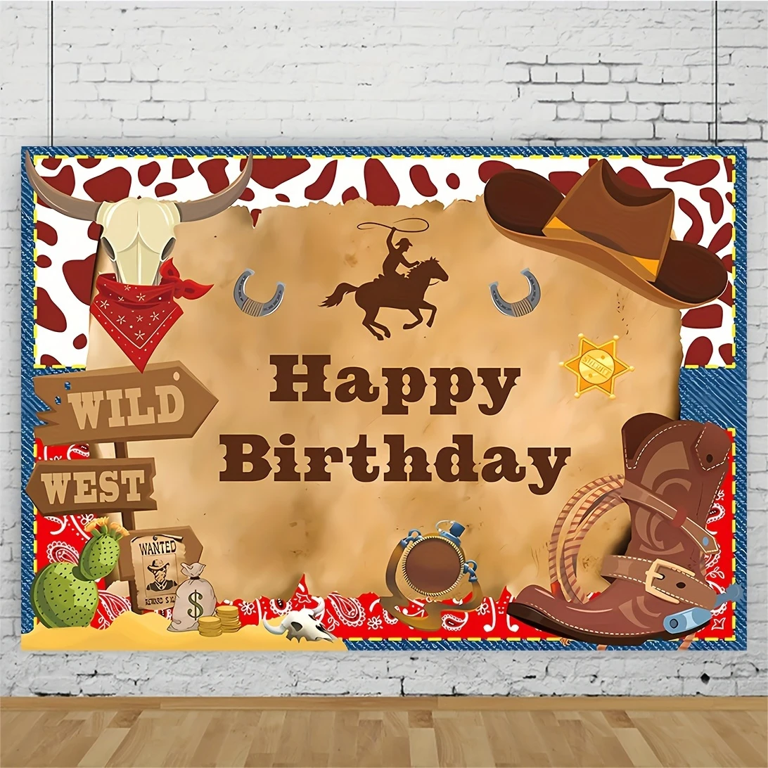 1pc, Western Cowboy Geburtstag Hintergrund Stoff, Geburtstags feier Dekoration Hintergrund Dekoration hängen Stoff Foto Requisiten