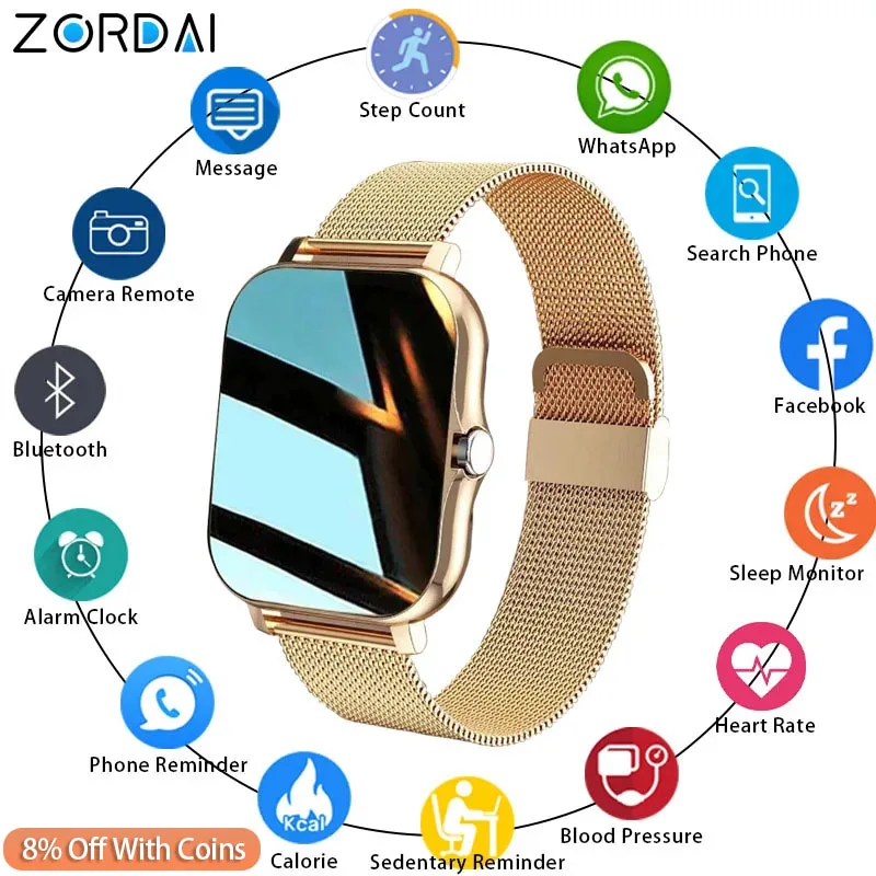 Zordai New Smart Watch For Men Women Gift Full Touch Screen Wearable Smartwatch Wristwatch Sport Fitness Bluetooth Call Digital