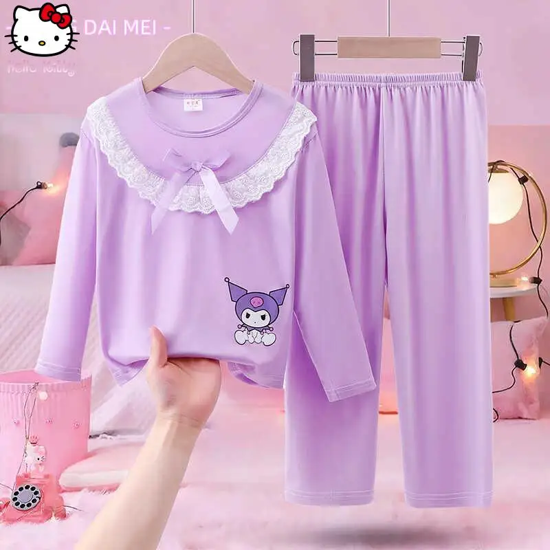 

Пижама Hello Kitty для девочек, 2 предмета, с длинными рукавами, в стиле аниме Куроми и Мелоди, для дома и улицы, весна-осень