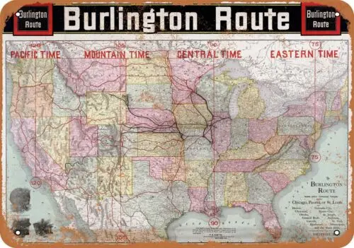 Metal Sign - 1892 Burlington Route Railroad Map - Vintage Look Reproduction