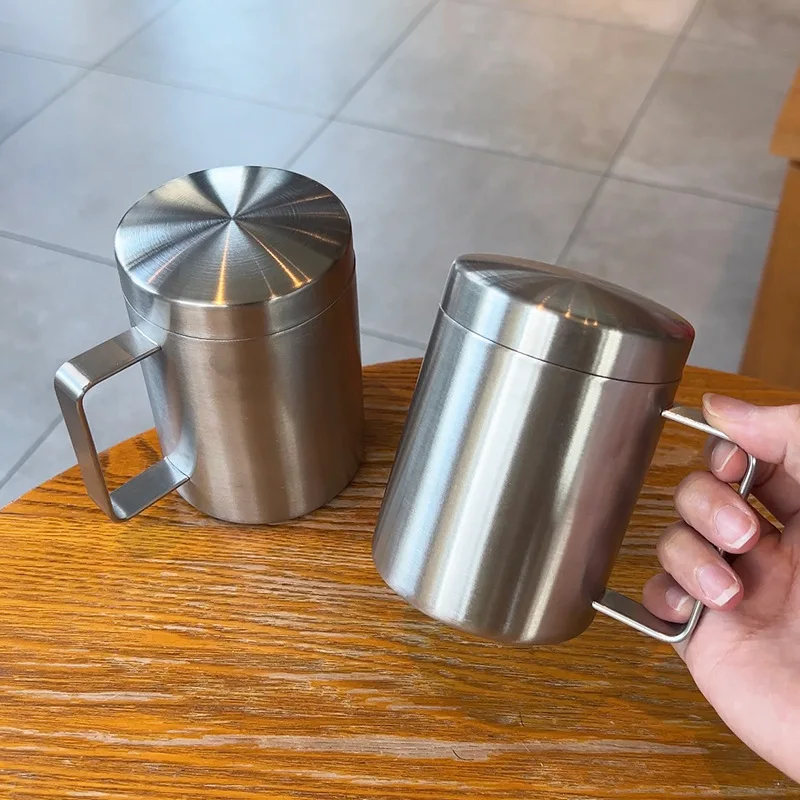 320/420ML Double Wall 316L Inner Stainless Steel Mug 304 Outer with Lid Handle Anti-scald Anti-fall Drinking Cup
